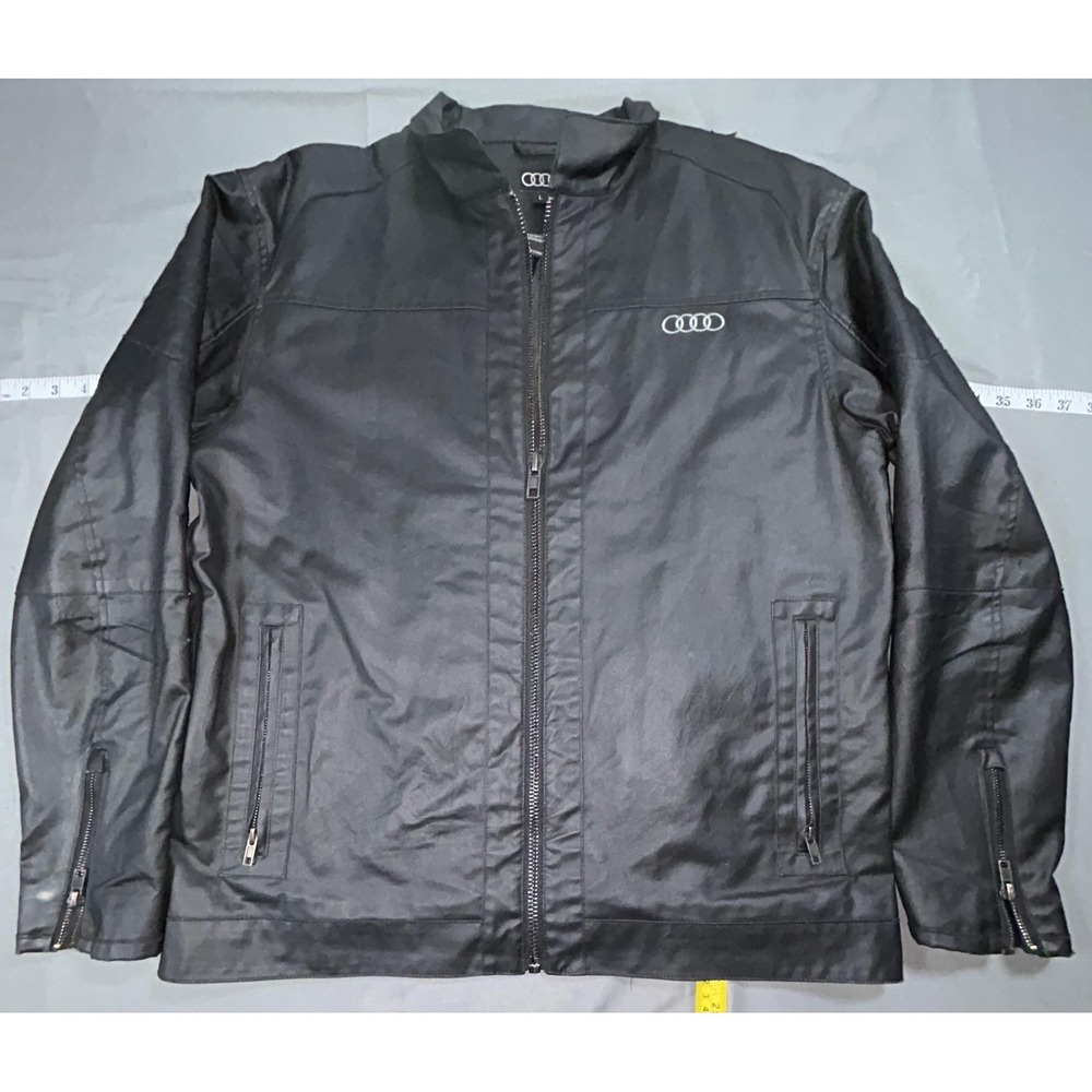 Audi Jacket Mens Large Black Canvas Full Zip Motorcycle Racing Logo FW3140